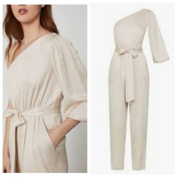 NWT BCBGMAXAZRIA Beige Puff Sleeve Jumpsuit - Picture 3 of 4